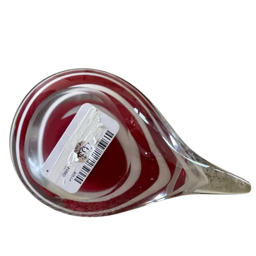 Hand Blown Art Glass CHRISTMAS CARDINAL 7in Red & White Candy Cane Swirl New